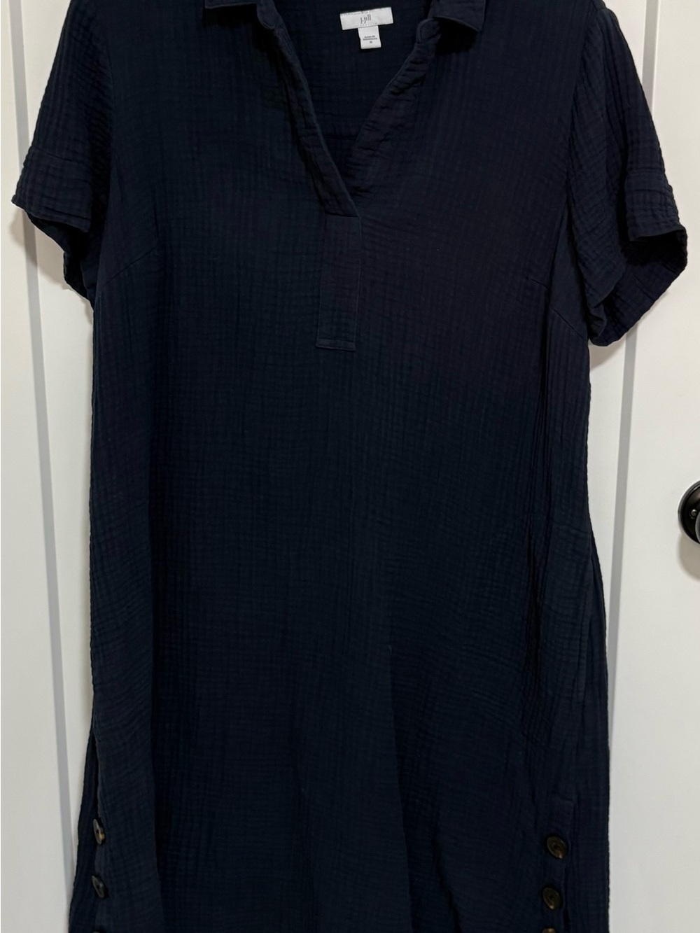 J. Jill Navy Textured Short-Sleeve Polo Tunic Dress